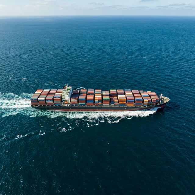 Ocean freight vessel aerial view