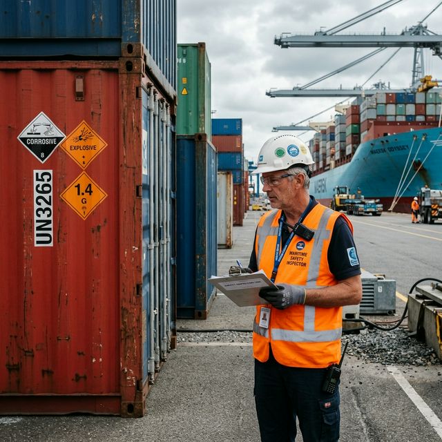 Maritime officer inspecting DG container